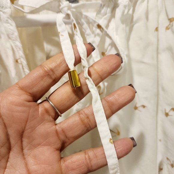 Alex and Parker Withe with Golden Shoes Tie Neck Boho Blouse size L - Picture 2 of 12